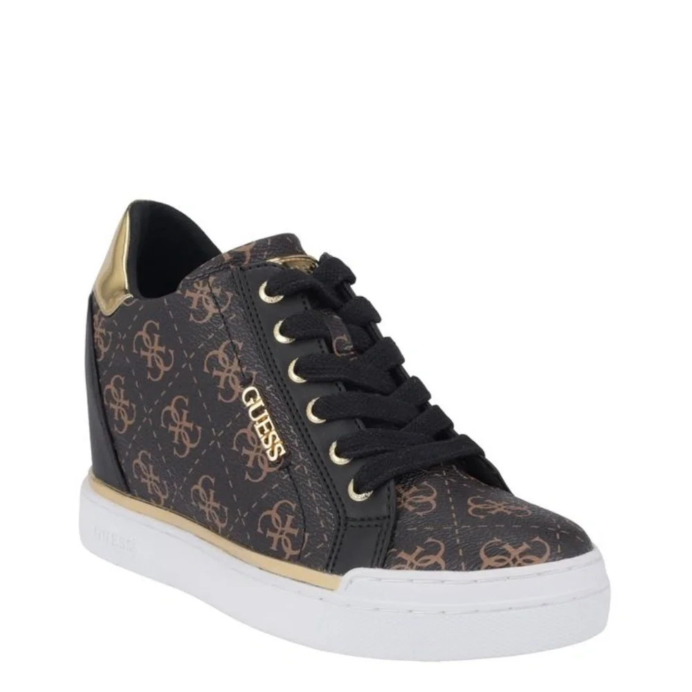 New GUESS Flowurs Logo-Debossed Wedge Sneakers SZ 8